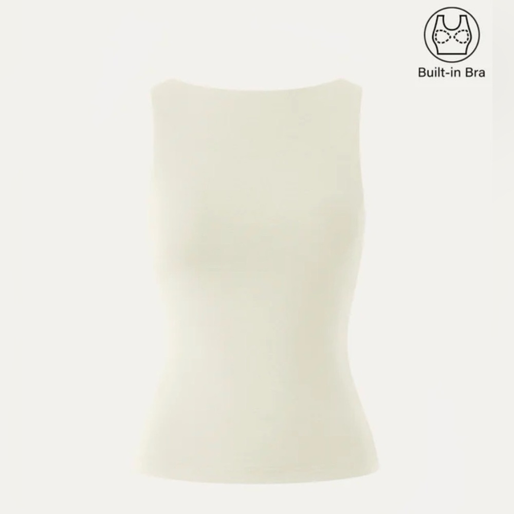 OGL Cotton Rib Stretch Cotton Boatneck Brami Cream Tank Built In Bra size XS NWT